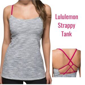 NWT Lululemon Warrior Strappy Back Tank Top Grey, White, Pink Luon Fabric Size 4
